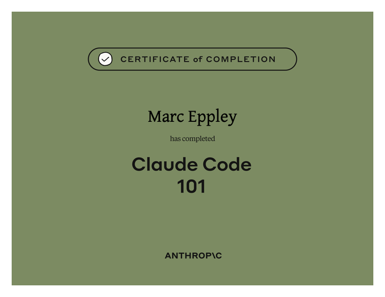 Claude Code 101 certificate
