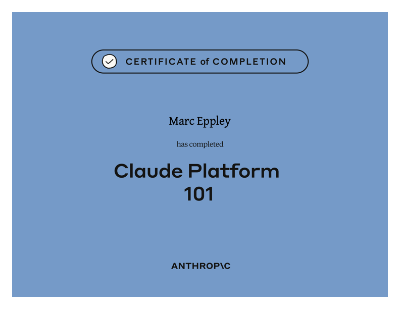 Claude Platform 101 certificate