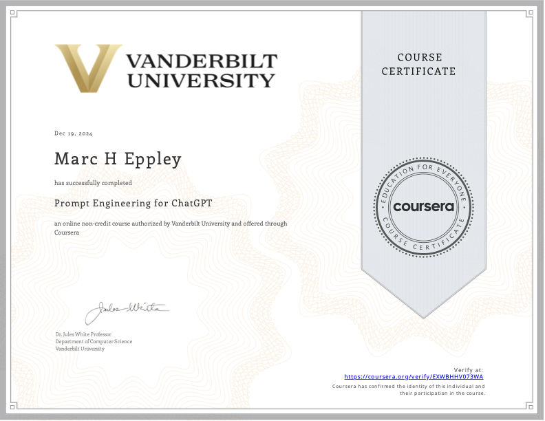 Prompt Engineering for ChatGPT certificate